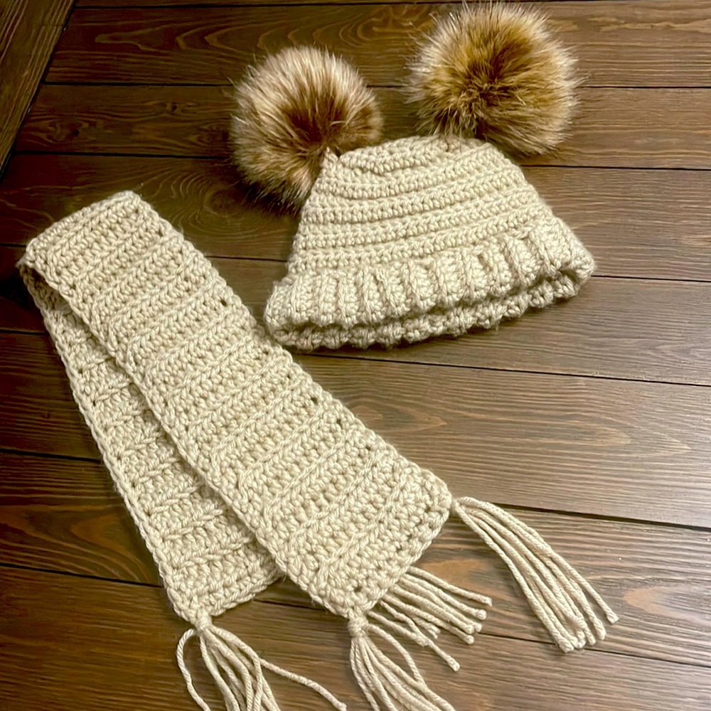 Infant crocheted hat and scarf